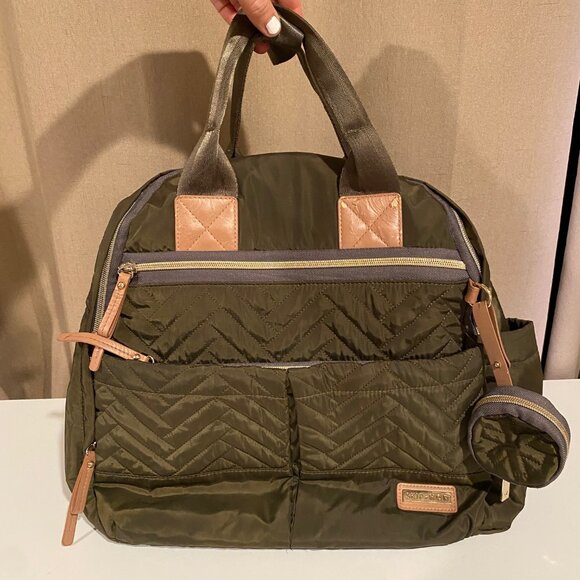 Skip Hop Chelsea 6-in-1 Diaper Backpack Bag Olive Green Quilted 14x16 (No Pad) - Picture 9 of 9